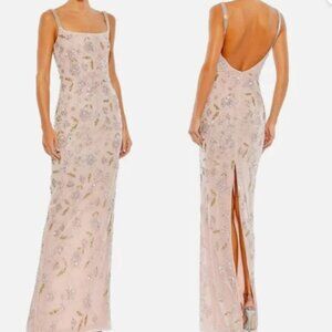 MAC DUGGAL 10808 HAND FLORAL GOWN BEADED SPAGHETTI STRAPS ROSE GOWN sz 6